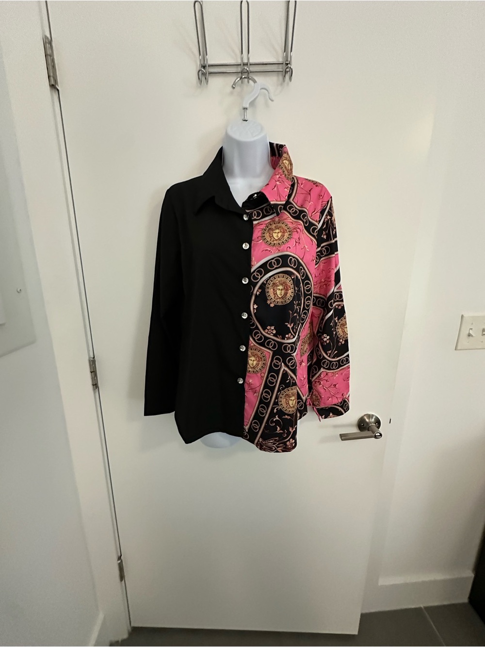 Women's Black & Pink Patterned Button-Down blouse